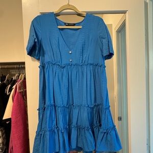 Zara Blue Tiered Puff Sleeve Sundress